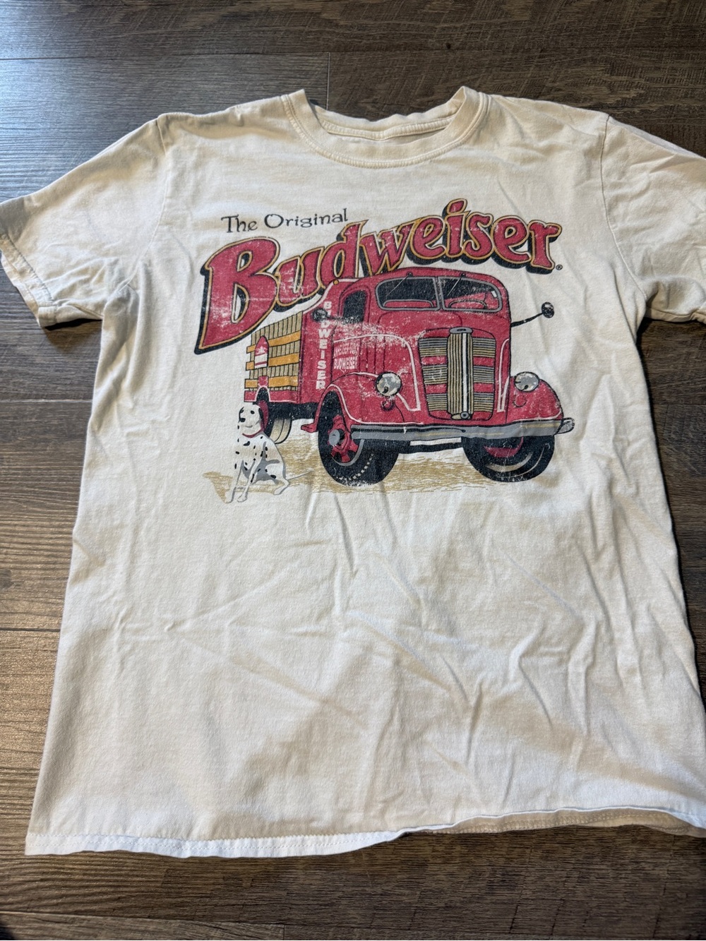 Budweiser White Tee with Red Vintage Truck Graphic